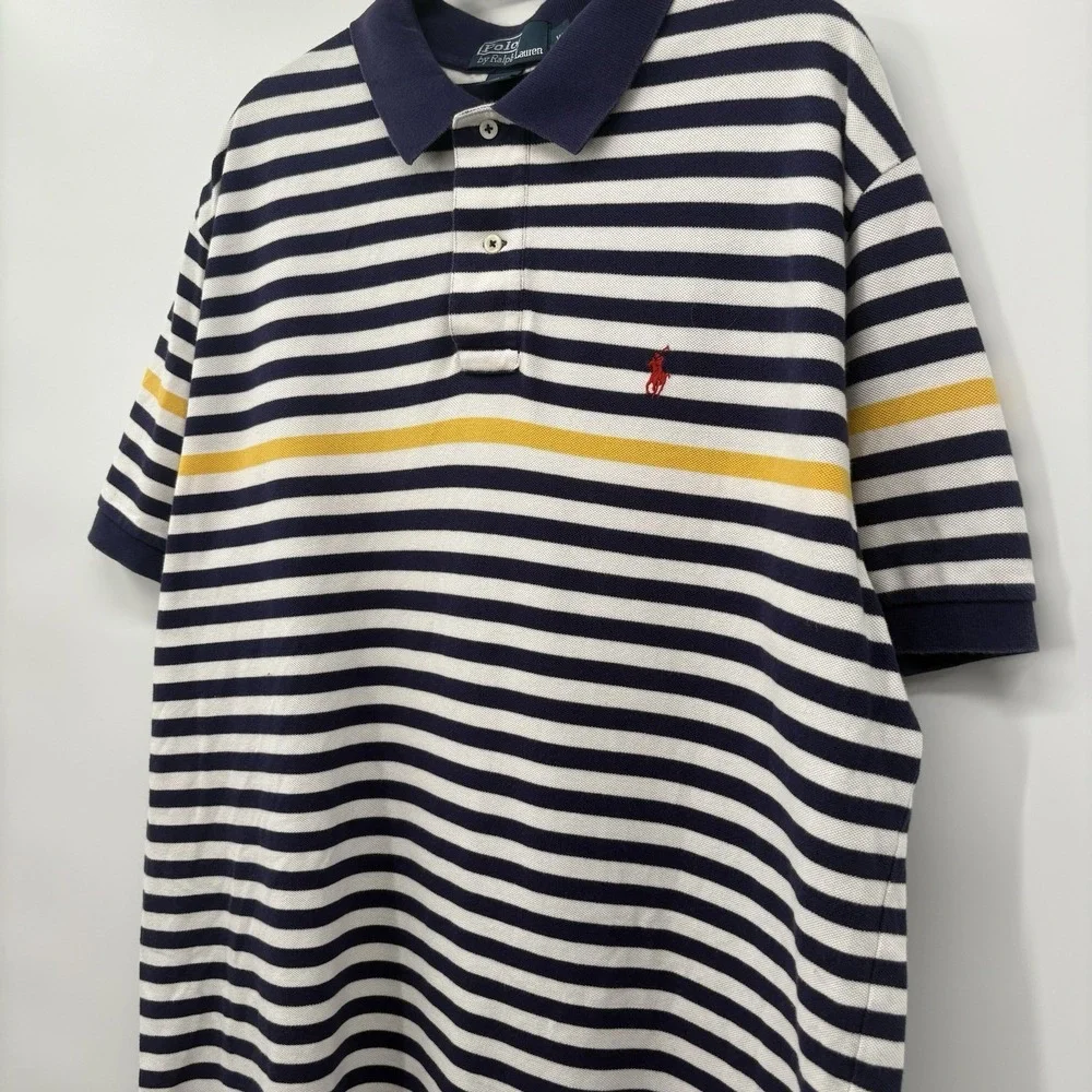 Polo Ralph Lauren Men's Size XL Polo Shirt Striped Blue Yellow Pony Vintage